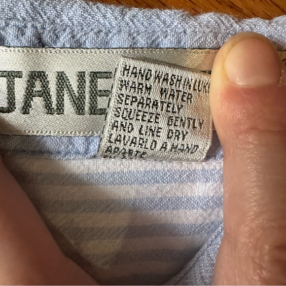 Women’s Large Vintage 90’s Button Blue White Stripe Shirt Autumn Embroidery - Picture 4 of 6